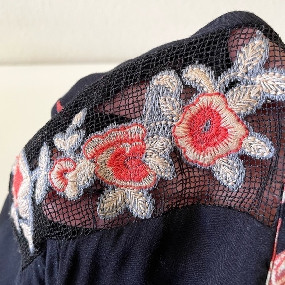 Free People Miranda Floral Button Front Midi Dress Black Combo 2 - Picture 13 of 16